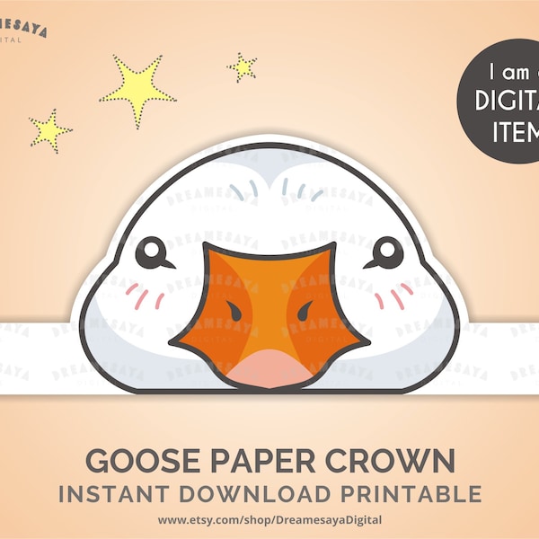 Goose paper crown printable JPG, Goose party hat download, Farm animal craft