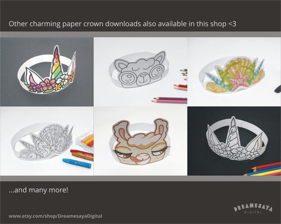 printable unicorn horn and ears paper hat unicorn coloring etsy