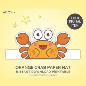 Krab papierowa korona JPG pobierz plażę ocean zwierzę dzieci impreza kapelusz DIY do wydrukowania rzemiosło