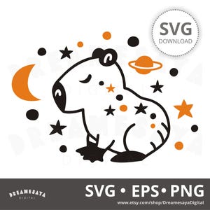 Celestial capybara SVG in 2 colors whimsy clip art and cutting file for commercial use