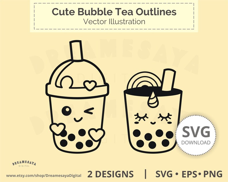 Boba tea svg single layered cut files, Cute bubble milk tea outlines vector design for commercial use image 1