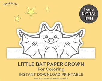 Bat coloring JPG printable forest party hat paper crown kids animal craft activity download