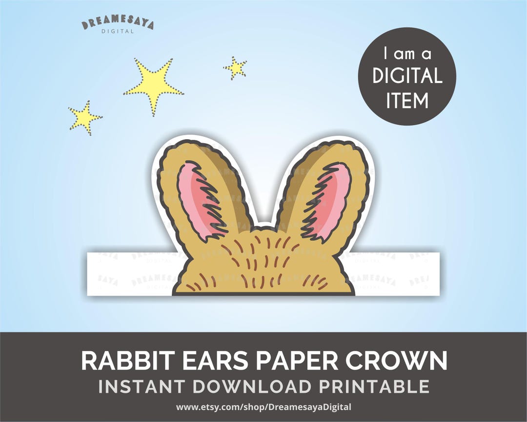 Rabbit Ears JPG Printable Paper Crown PDF Easter Bunny Party Hat DIY ...