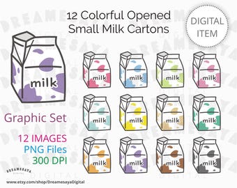 Milk clip art PNG set kawaii dairy food images for commercial use