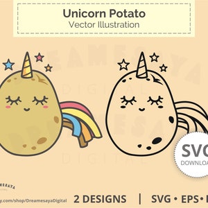 Whimsical potato clipart, Cute graphic of potatoes as a bee, unicorn,  mermaid, and a witch, PNG images for commercial use