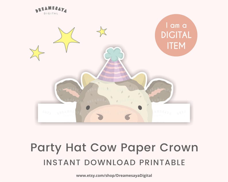 Cow Party Hat Printable Paper Crown Craft PDF and JPG Digital Download ...