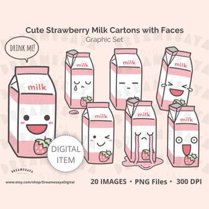 Leite de morango PNG design de emoção caprichosa rosa fofo alimentos lácteos em caixas imagens de clip art femininas para uso comercial