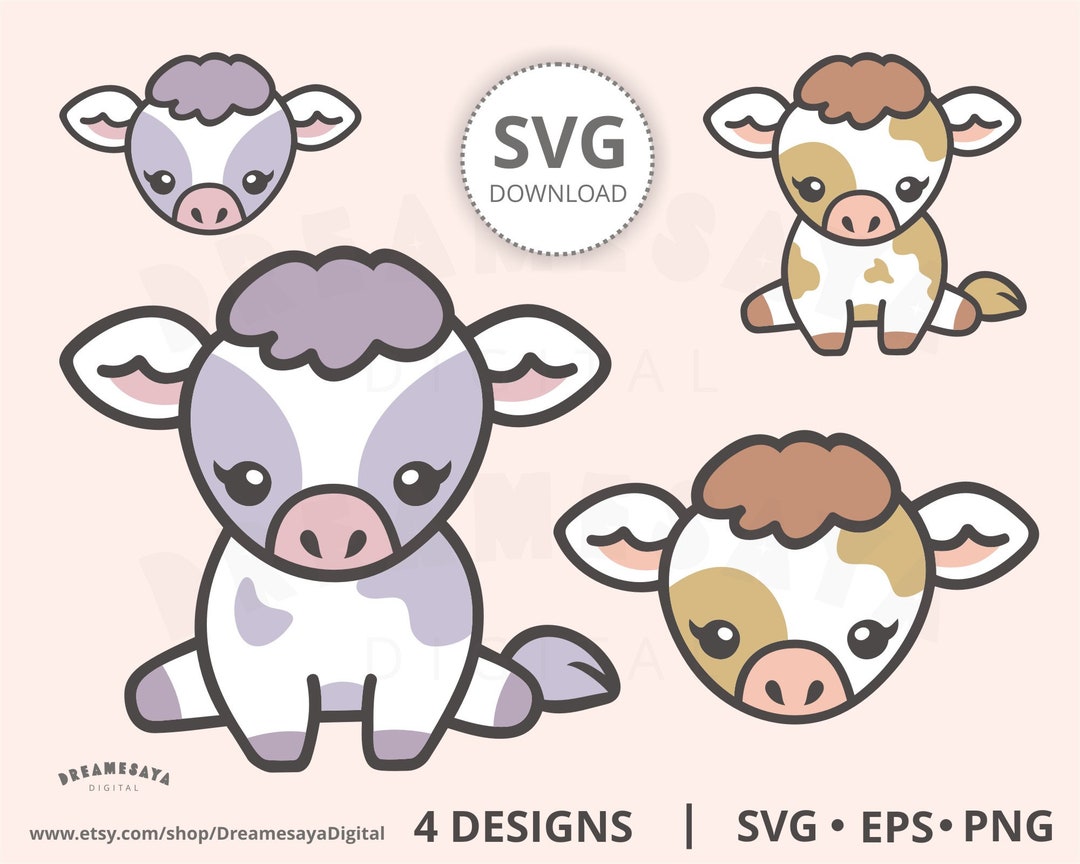 Cute Cow Face SVG EPS PNG, Kawaii Sitting Farm Baby Cow Clip Art - Etsy