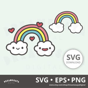 Regenbogen Wolke SVG niedlich Himmel Objekt mit Herzen Cartoon Clip Art und Schnitt Dateien für den kommerziellen Gebrauch