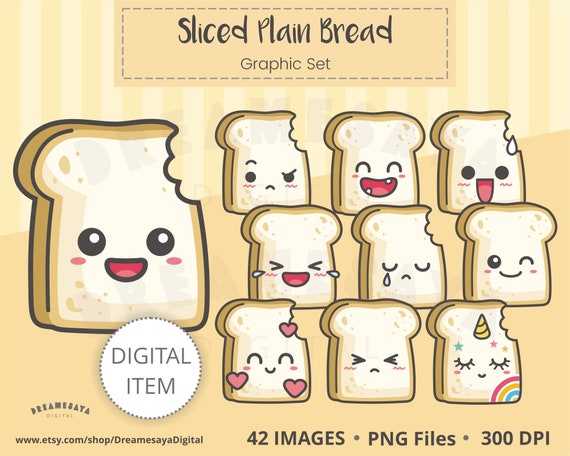 Kawaii Bread Clipart Cartoon Bread Emoticon Design Cute Etsy