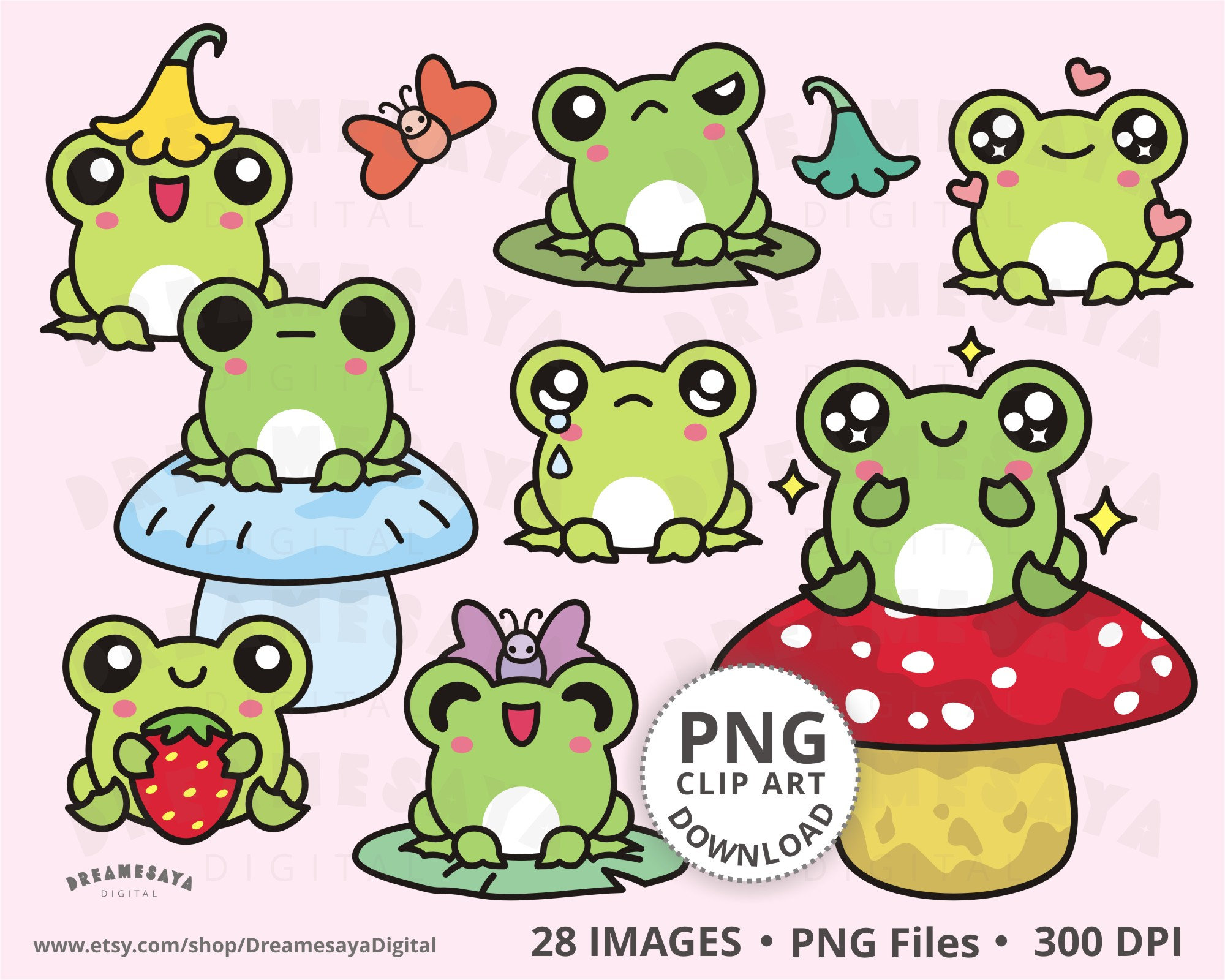 Frog PNG Clipart Kawaii Cute Playful Fun Little Frogs Mood - Etsy