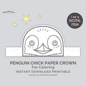 Penguin coloring PDF printable paper crown easy craft files download