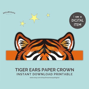Tiger ears PDF printable headpiece fun safari animal party paper crown JPG download