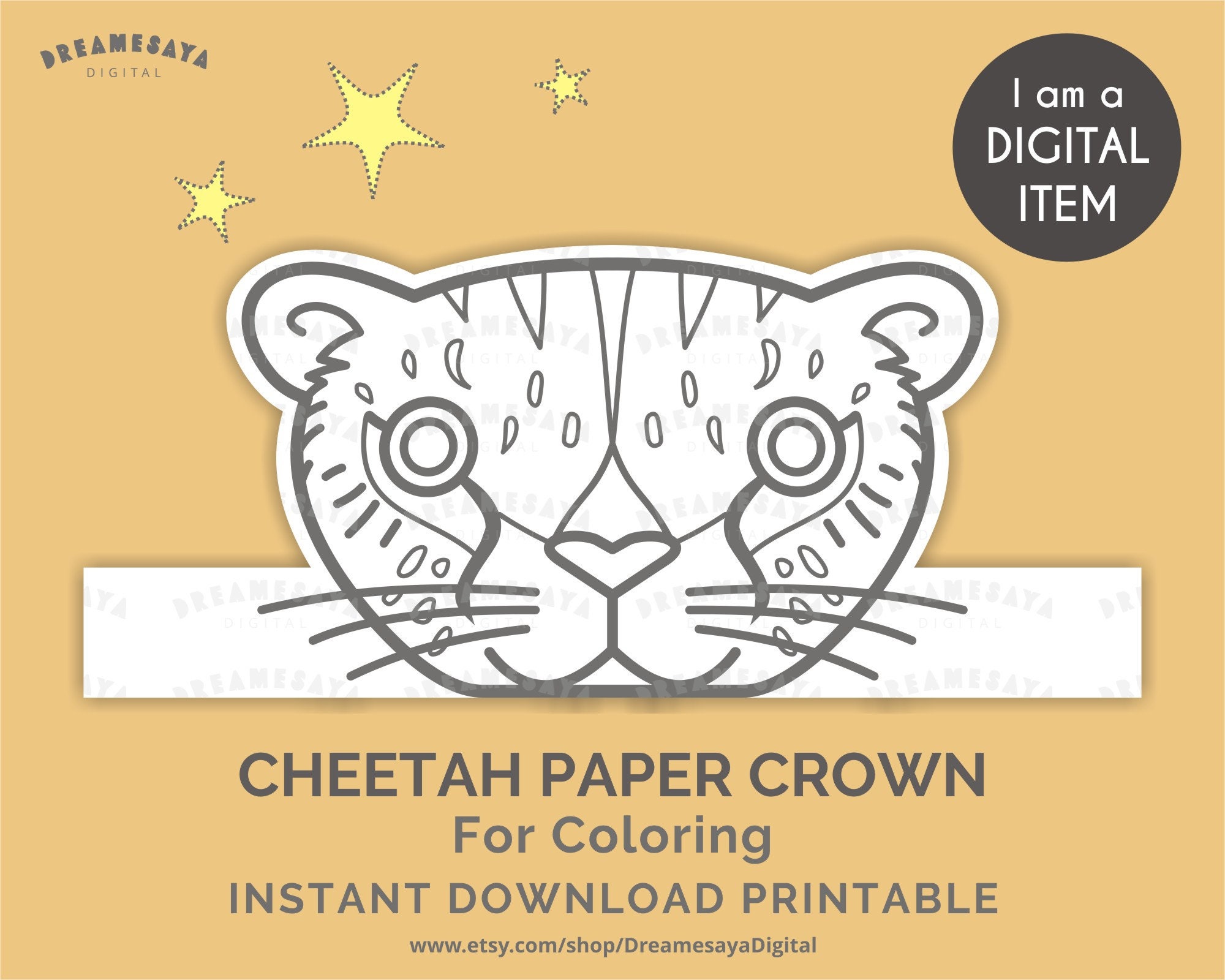 Cheetah Paper Crown Bw Safari Animal Coloring Page Printable Etsy India