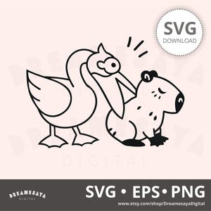 Divertente capibara SVG con contorno di pellicano file di taglio in vinile e design di incisione laser