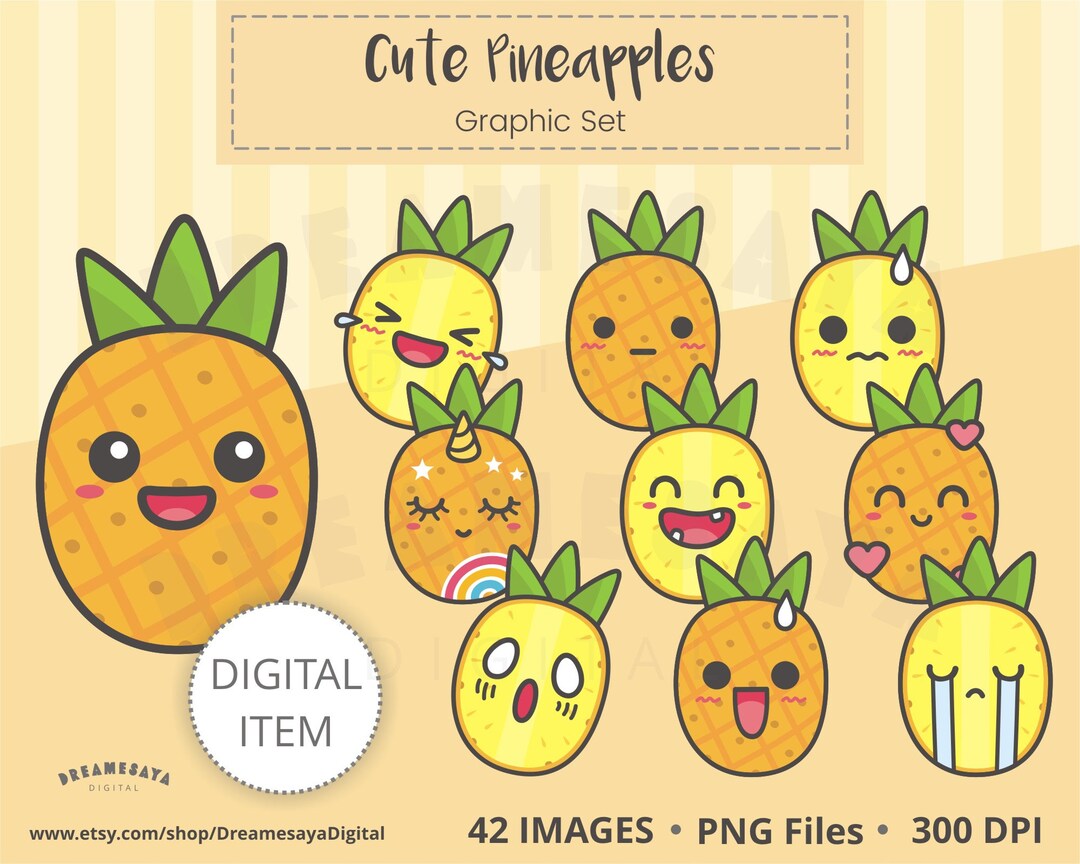 Clipart de piña kawaii, Lindas piñas con caras clip art, Imagen digital ...