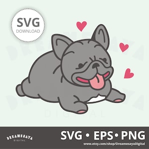 Frenchie bulldog SVG kawaii cute puppy dog with love hearts layered cut file and clip art