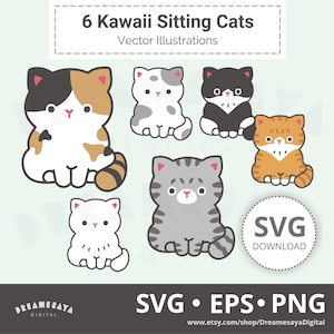 Gatitos kawaii SVG, lindos y extravagantes gatos en varios colores, archivos de corte en capas y clip art