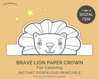 Lion coloring page JPG printable safari paper crown kids DIY jungle party hat craft