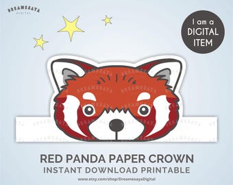 Red panda PDF printable adorable animal paper crown craft JPG instant download