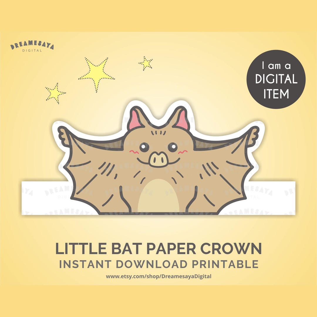 Bat Paper Crown JPG Printable Cartoon Animal Kids Easy Craft Party Hat ...