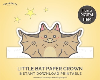 Bat paper crown JPG printable cartoon animal kids easy craft party hat template download