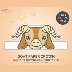 Goat paper crown JPG printable farm animal headpiece DIY party hat favor download