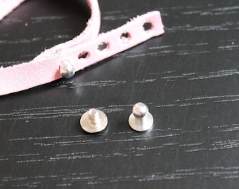 collar button screw clasp silver leather bracelet