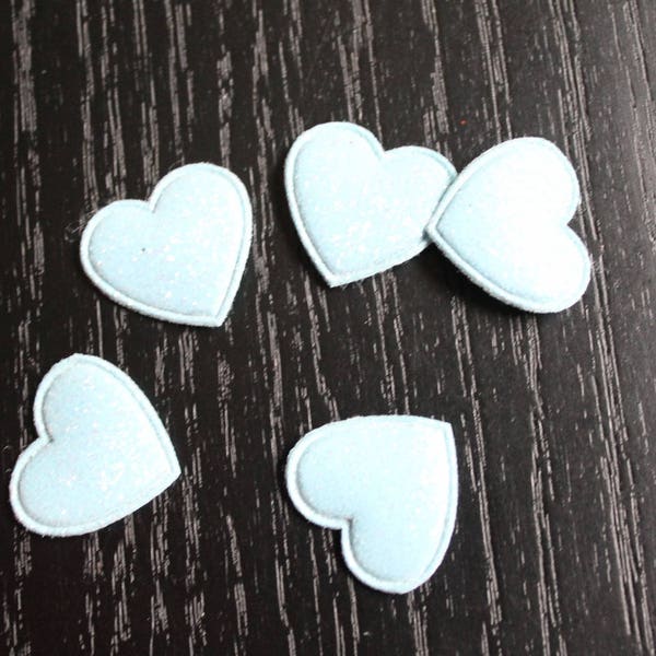 4 Applique à coudre coeur paillettes bleu