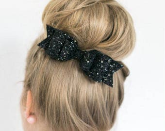 barrette princesse noeud NOIR strass paillettes