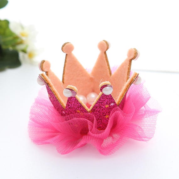 Hair Crown Princess Pink Glitter Tulle and Pearls Rhinestones | Etsy