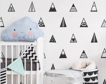 10 Stickers mural tipi montagne noir