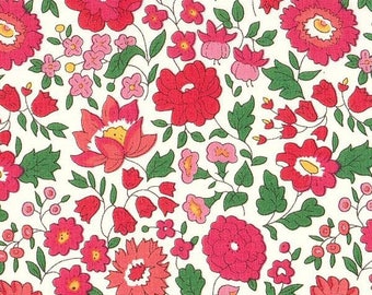 coupon tissu motif LIBERTY rouge rose d'anjo