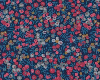 coupon tissu motif LIBERTY bleu rouge nausicaa