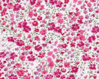 coupon tissu motif LIBERTY rose rouge phoebe