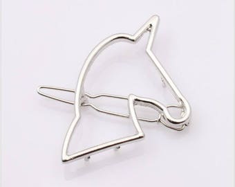 Unicorn silver metal hair clip