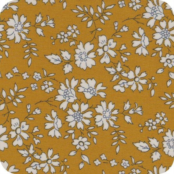 coupon tissu motif LIBERTY jaune moutarde capel