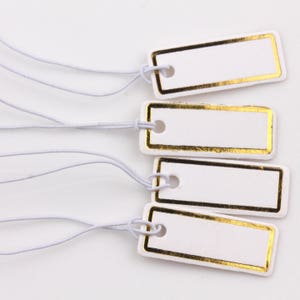 10 étiquettes kraft blanc vierges rectangle arrondi or