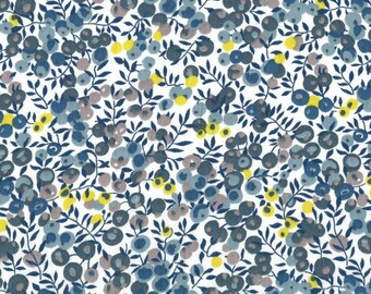 coupon tissu motif LIBERTY bleu jaune mimosa wiltshire