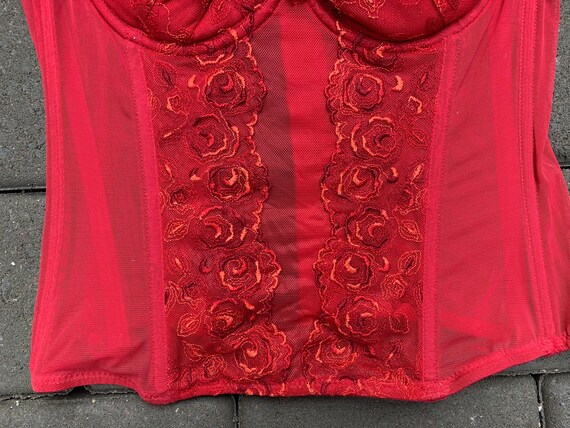 Vintage 1990s Lingerie Top Red Lace Mesh Dainty S… - image 3