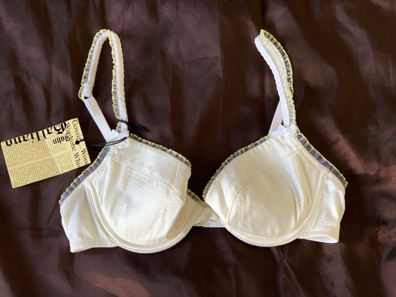 Vintage John Galliano Gazette Bra Newspaper Print Size 32B 70B Silk Bra  White Ivory New With Tags Y2K Dior Designer Lingerie 00s 