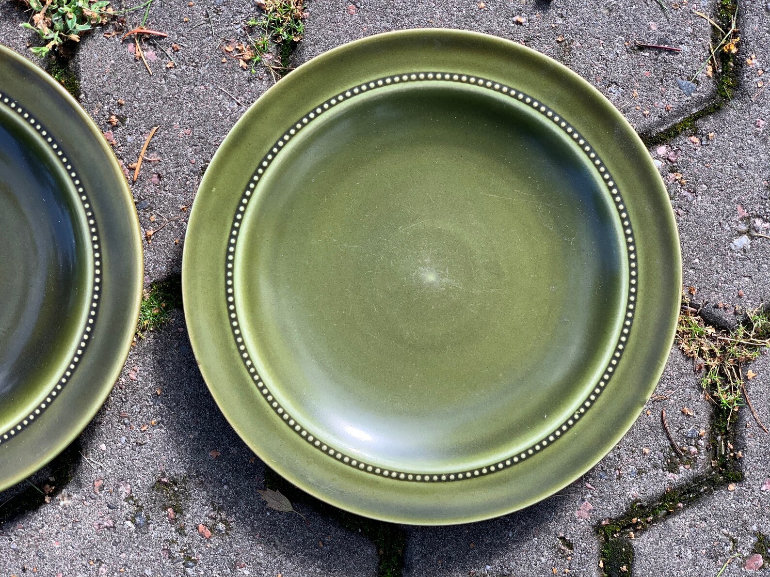 Vintage Höganäs Green Plate Set Olive Green Dinner Salad Plate HOGANAS