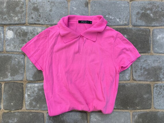 Vintage y2k 00s Hot Knit Top Pink Collared Blouse… - image 4