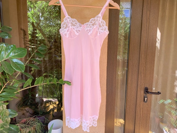 Vintage 1960s 70s Soviet Lingerie Slip Dress Pink
