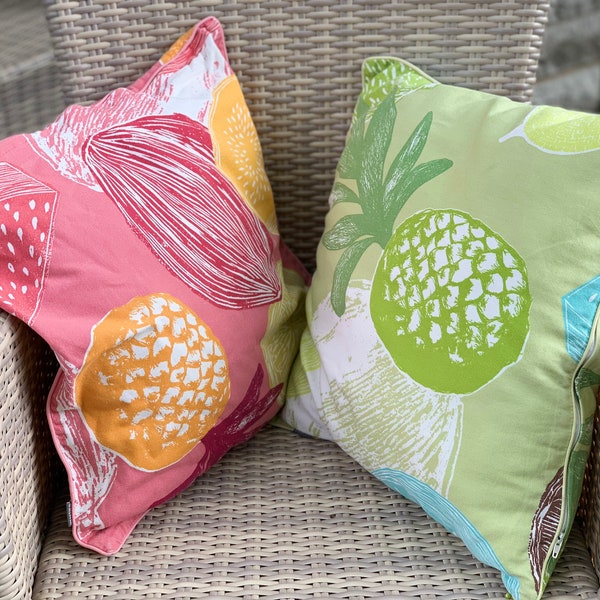 PENTIK Samba Cushion Covers Fruit Print Green Pink Set of 2 Cushion Covers Pillows Home Textile Pentik Finland Home Decor Vintage Cotton