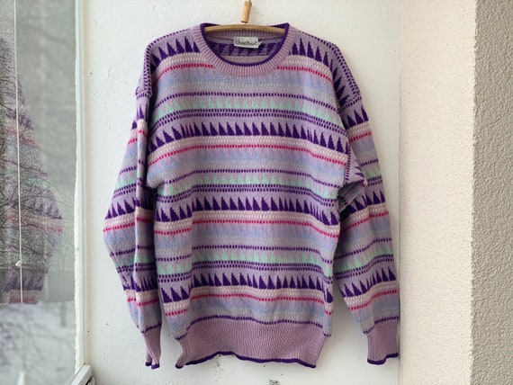 Vintage Shetland Wool Sweater Jumper Purple Bright