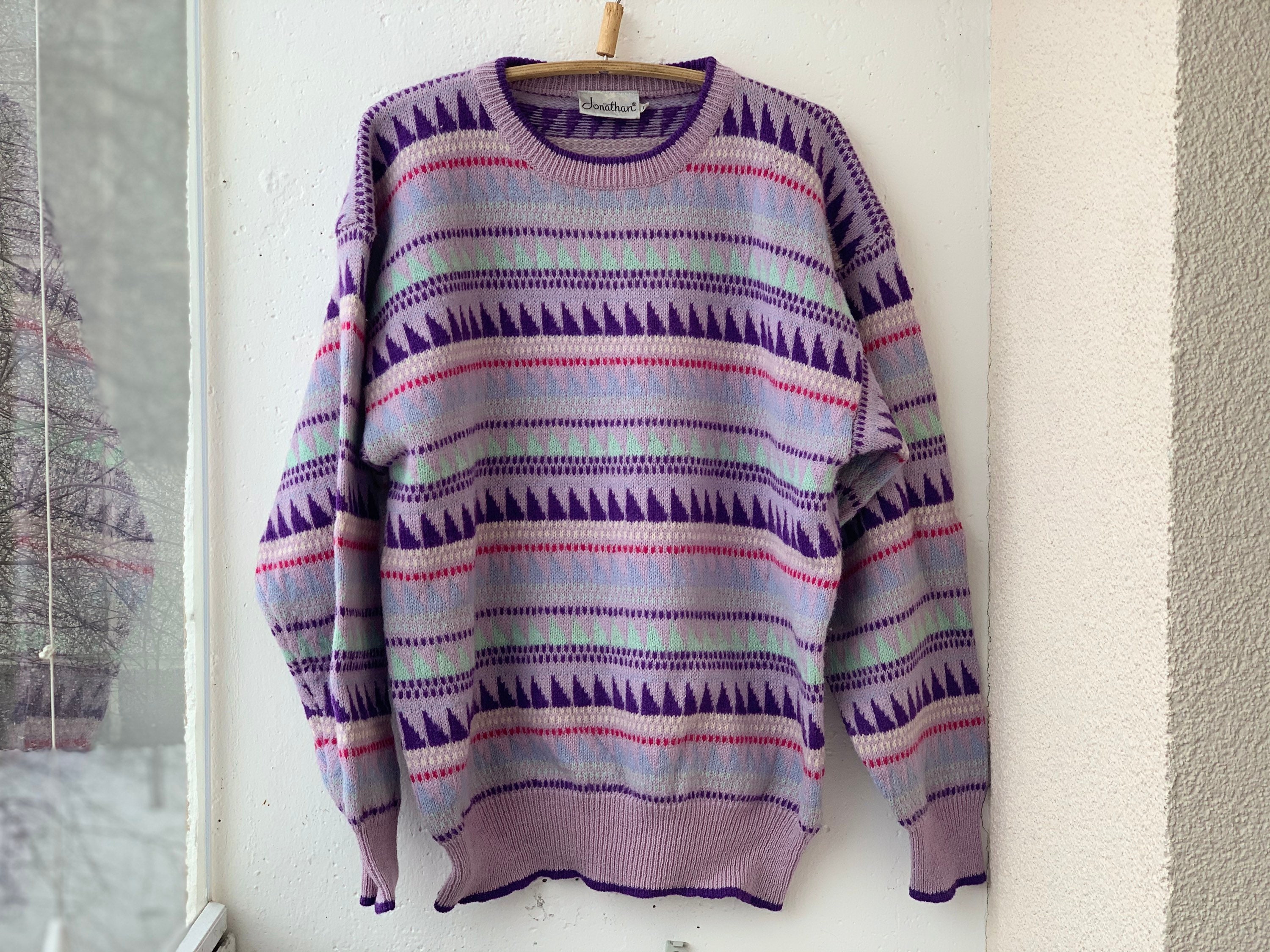 Vintage Shetland Wool Sweater Jumper Purple Bright Striped | Etsy