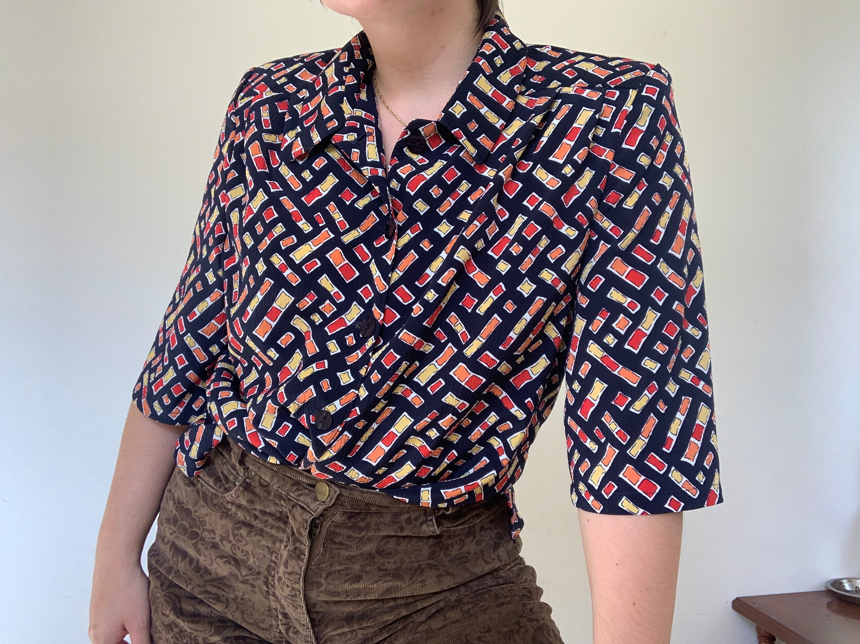 Vintage 1980s Soviet Button up Shirt Retro Shoulder Pads Vintage 1980s Soviet Button up Shirt Retro Shoulder Pads
