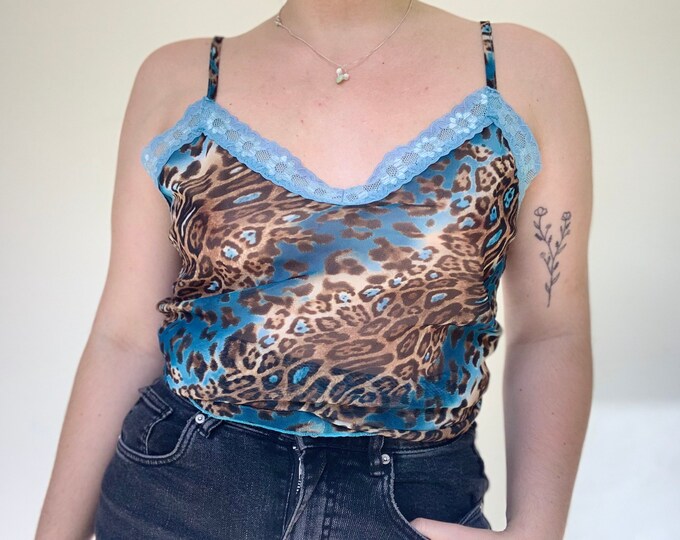 Vintage Y2K leopard print beaded cami top main image 1