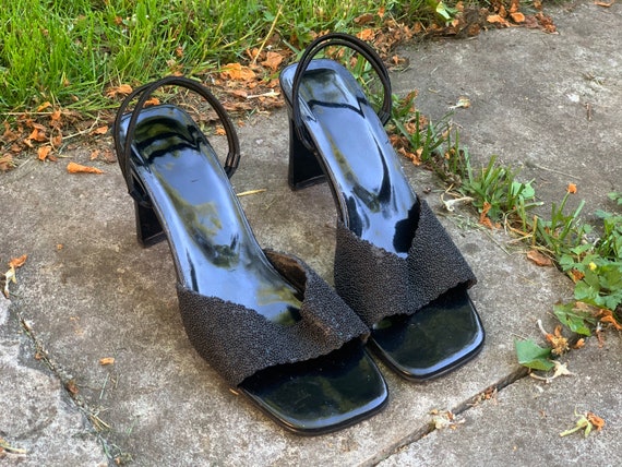 Vintage 90s Square Toe Heels Sandals Black 90s Shoes Size 6 38 - Etsy